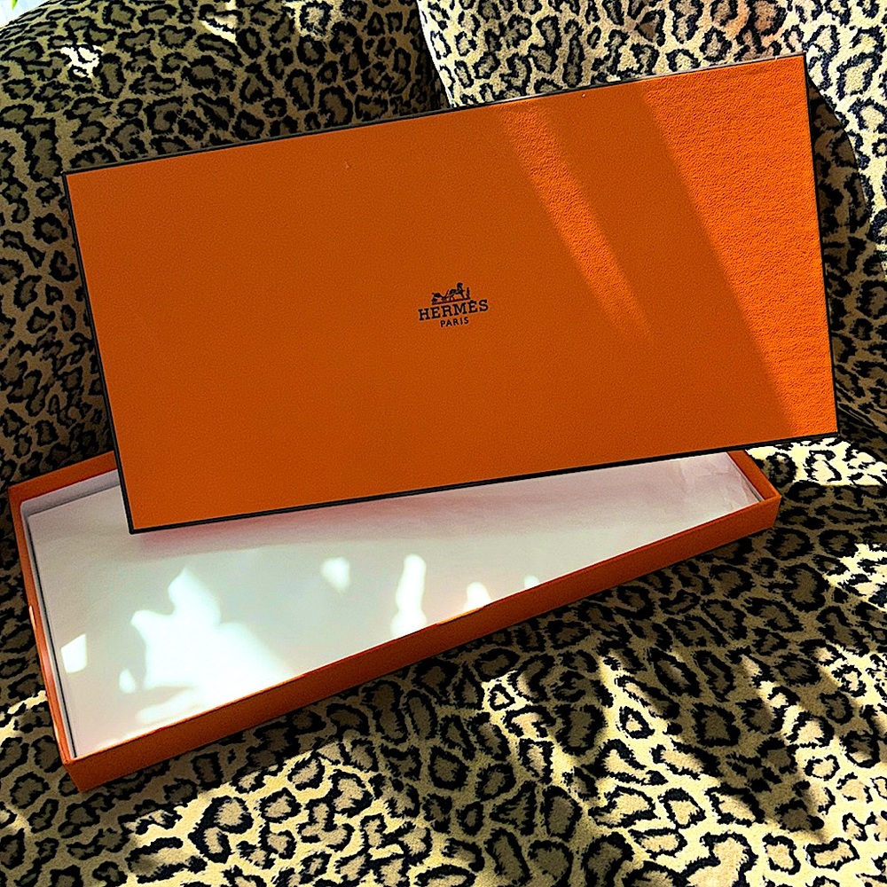 Hermes Box with Tissue Paper 14.5”L x 7.5”W x 1”D